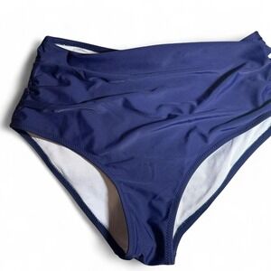 Navy Blue High Waisted Ruched Bikini Bottoms Women Size Small Swimwear